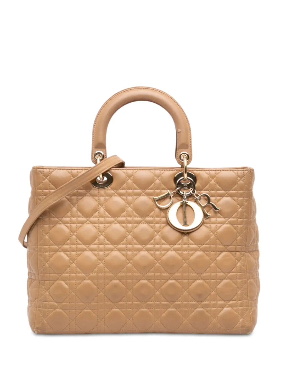 Christian Dior Pre-Owned 2010 Large Lambskin Cannage Lady Dior satchel - Nude