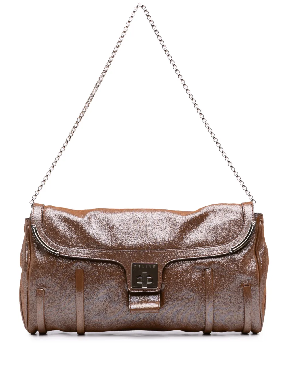 Celine Pre-Owned 2008 Glitter Leather Chain Flap shoulder bag - Marrone