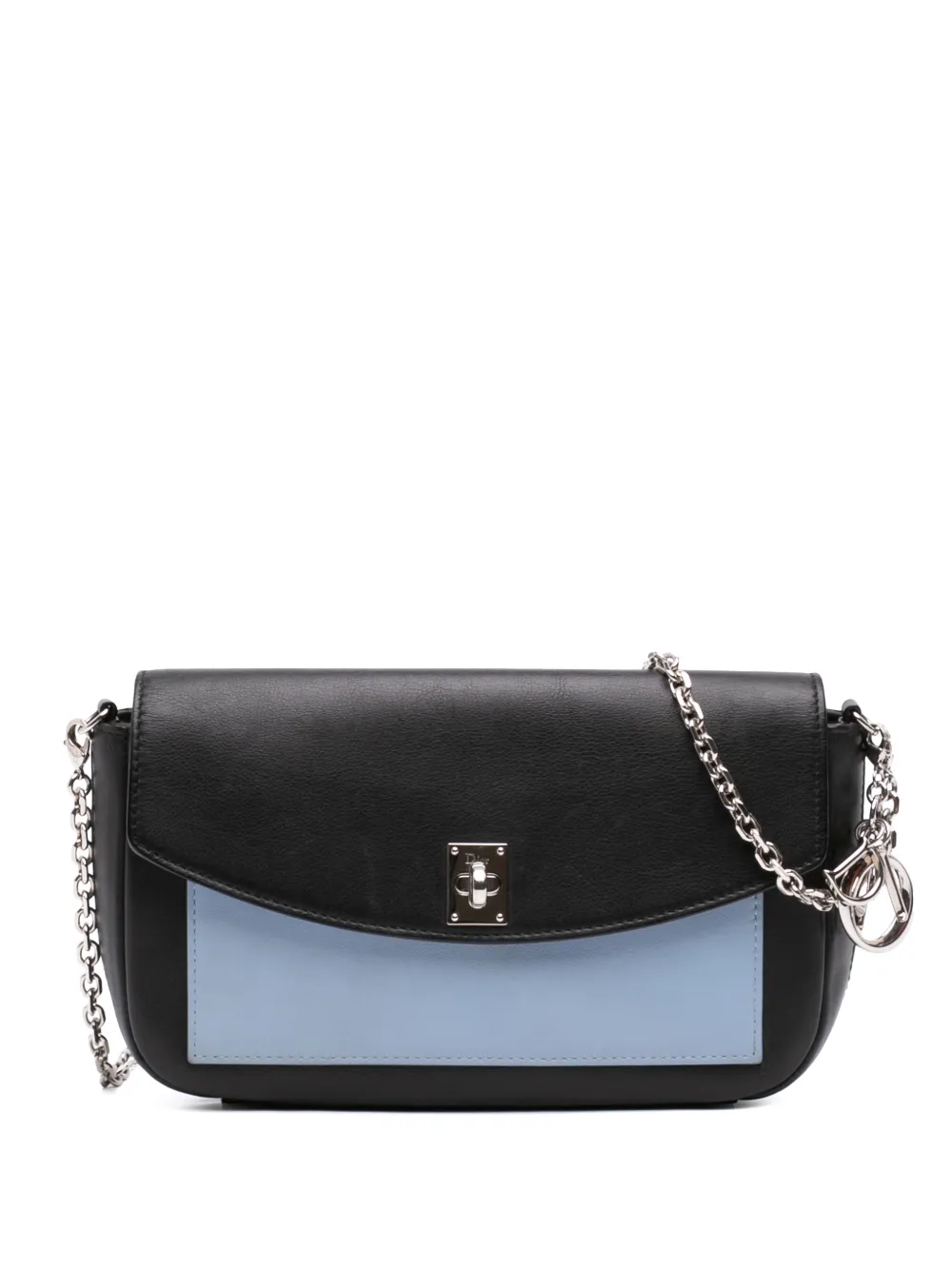 Christian Dior Pre-Owned pochette portefeuille à bandoulière tricolore en cuir à fermoir pivotant avec chaîne (2014) - Noir Christian Dior Pre-Owned pochette portefeuille à bandoulière tricolore en cuir à fermoir pivotant avec chaîne (2014) - Noir