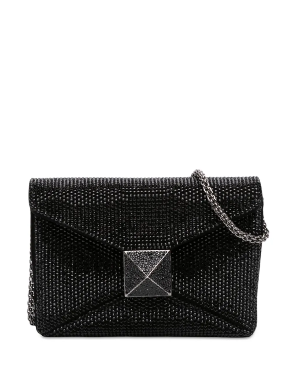 Valentino Garavani Pre-Owned 2018-2026 Small Crystal Embellished Suede One Stud Clutch with Chain crossbody bag - Nero