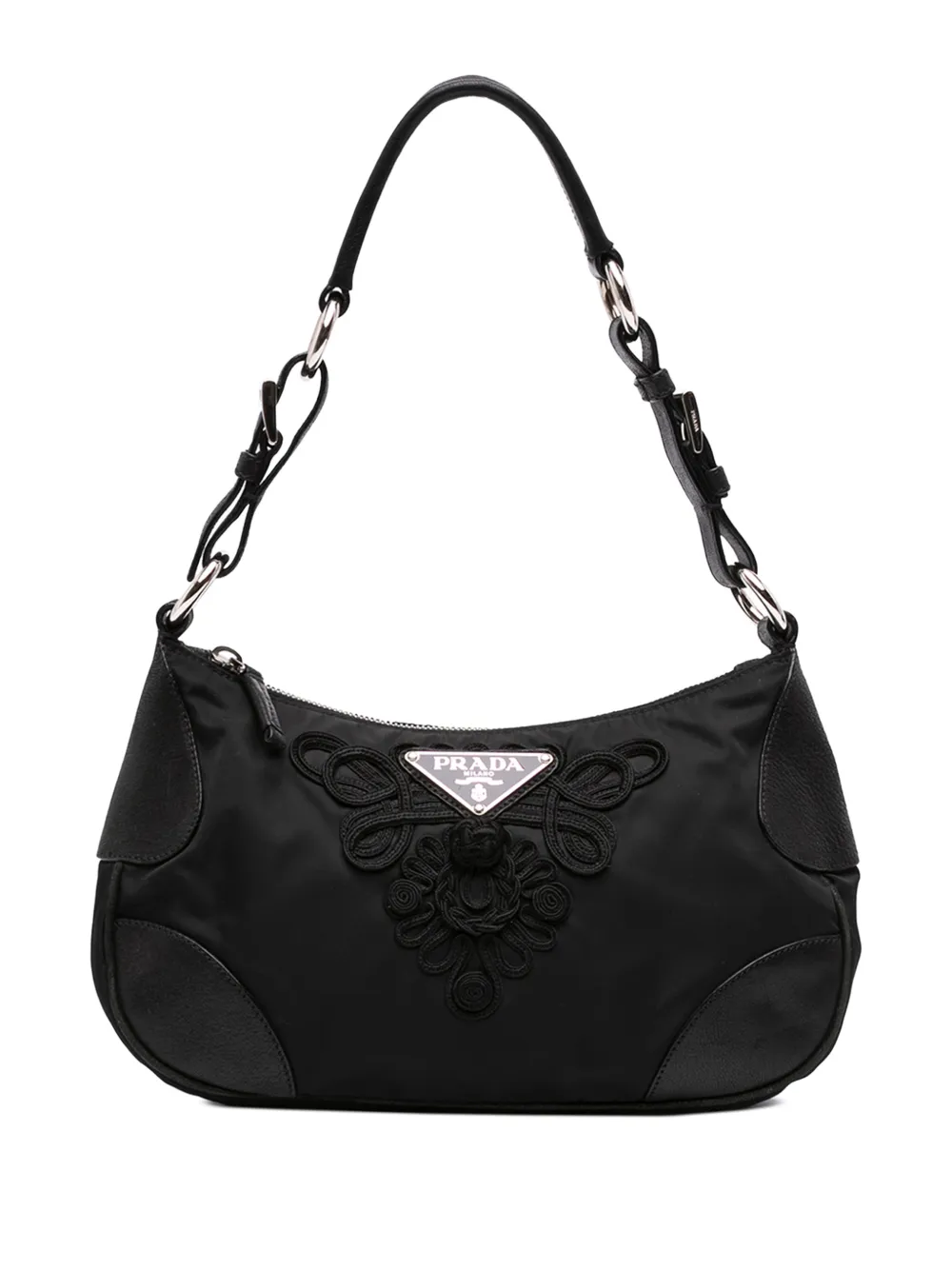 Prada Pre-Owned 2013-2026 Cervo Antik Trimmed Tessuto Passamaneria shoulder bag - Nero