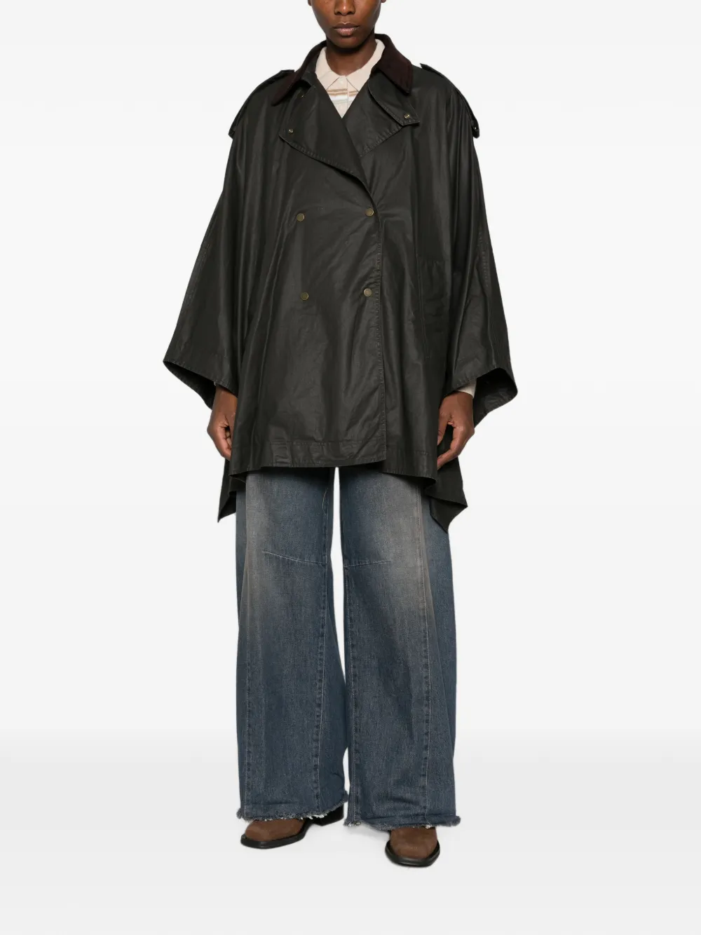 Vicolo Double-breasted Waxed Cape In Green
