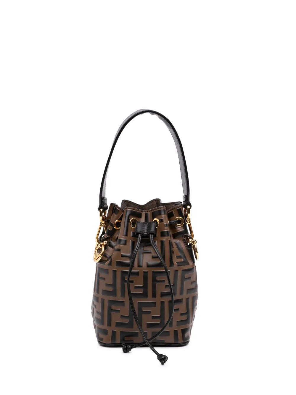 Fendi Pre-Owned 2010-2026 Mini FF 1974 Embossed Leather Mon Tresor Bucket Bag satchel - Marrone