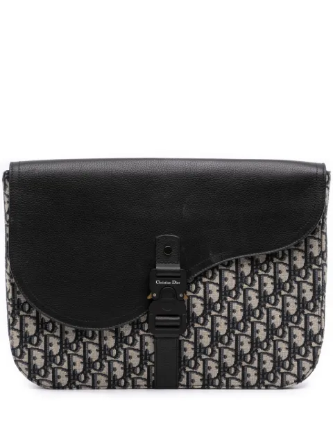 Christian Dior Pre-Owned 2022 Oblique Canvas and Leather Saddle A4 Pouch clutch bag
