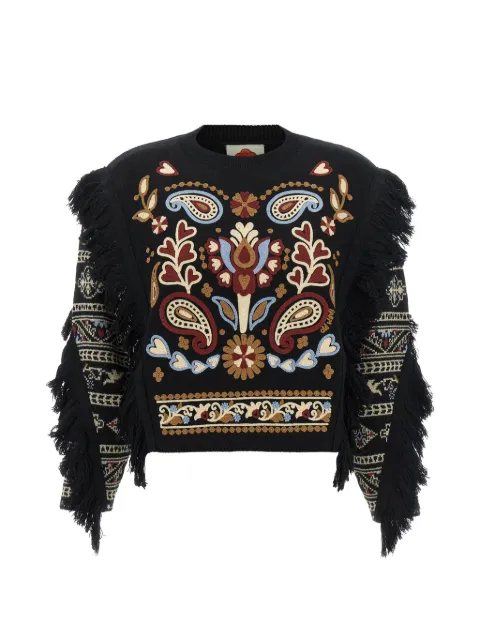 FARM Rio Cornely embroidered fringed sweater