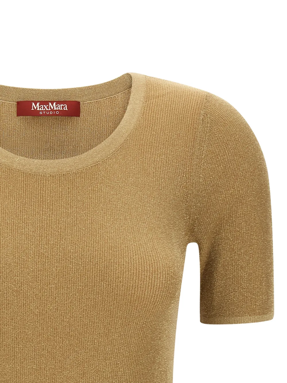 Max Mara Ribbed Metallic-thread T-shirt In Gold