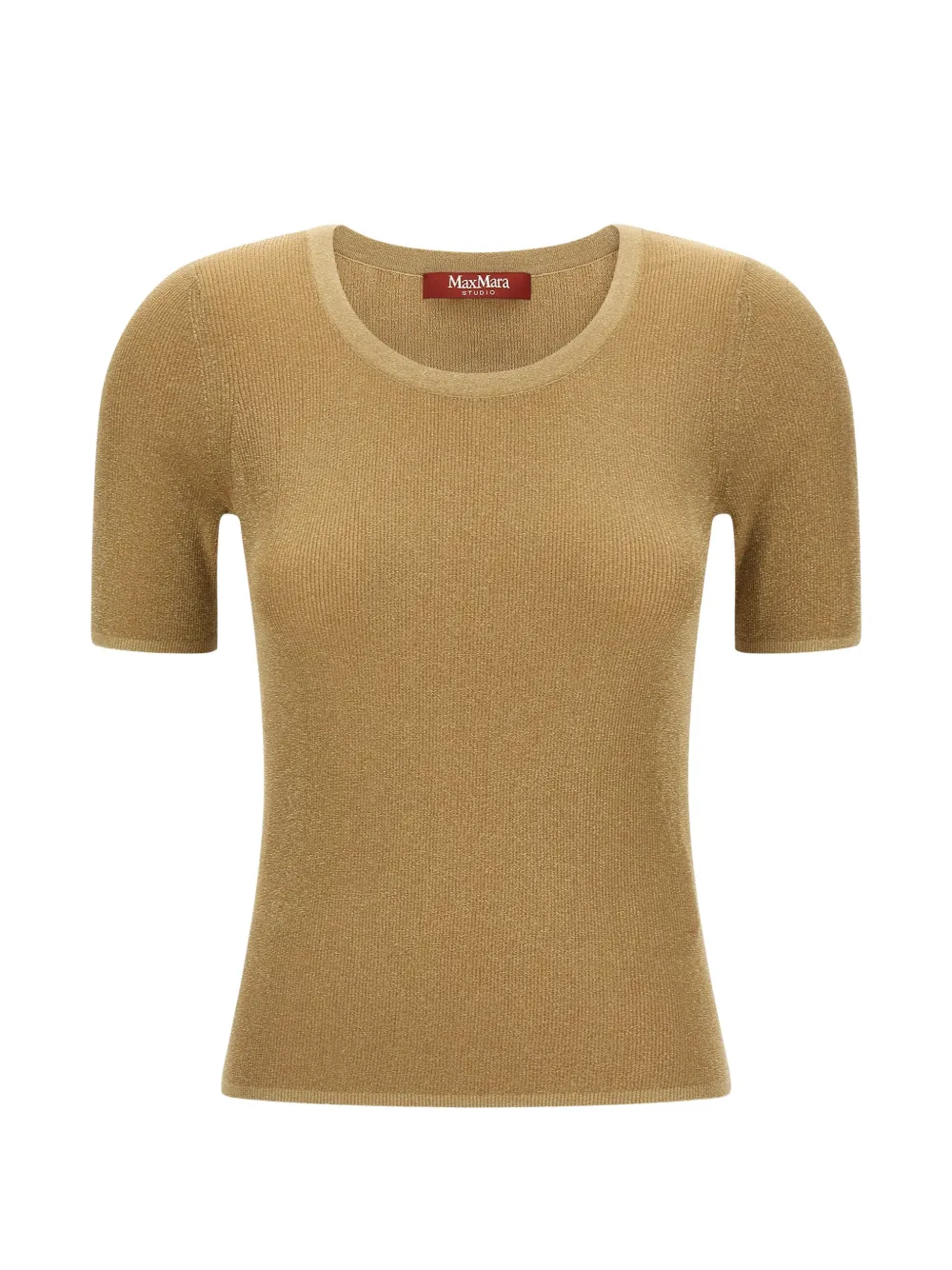Max Mara Ribbed Metallic-thread T-shirt In Gold