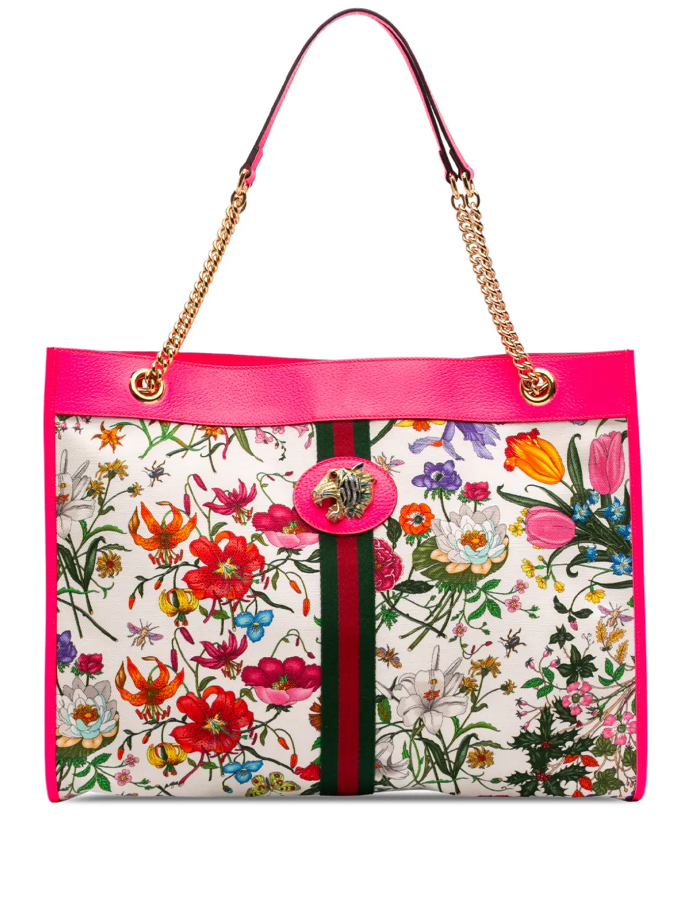 Gucci Pre-Owned Borsa tote Flora Rajah grande in tela con decorazione Web 2016-2026 - Bianco