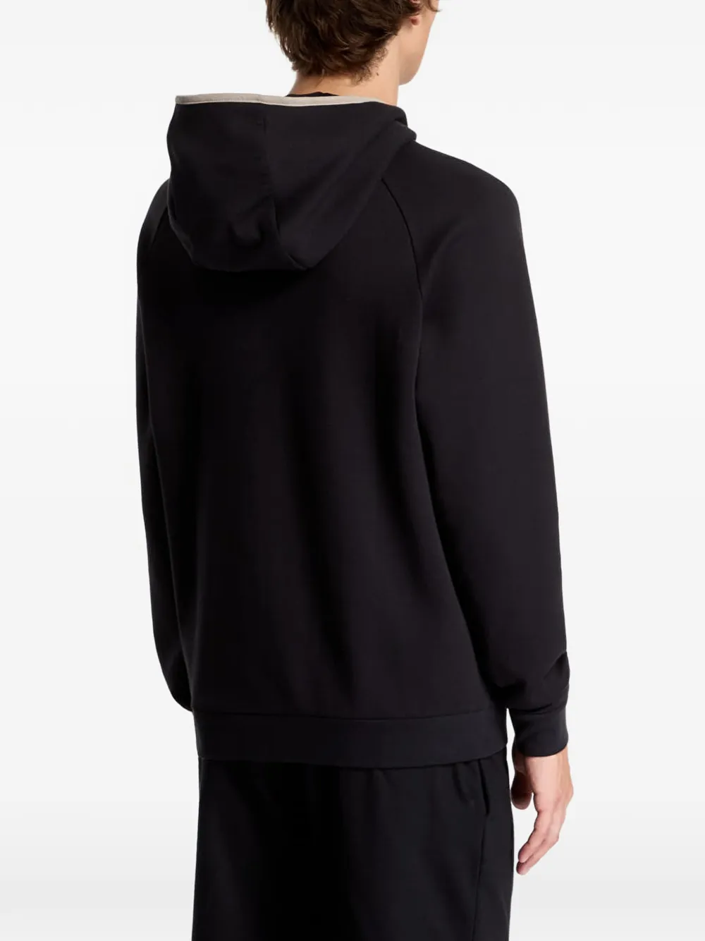 HUGO Hoodie van katoenblend met contrasterende band en rits Zwart