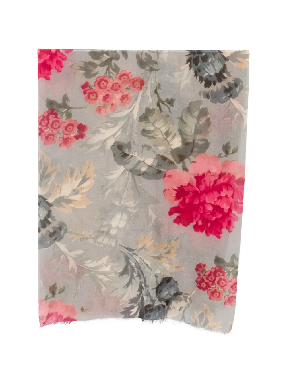 MOULETA Sciarpa a fiori con frange - Grigio