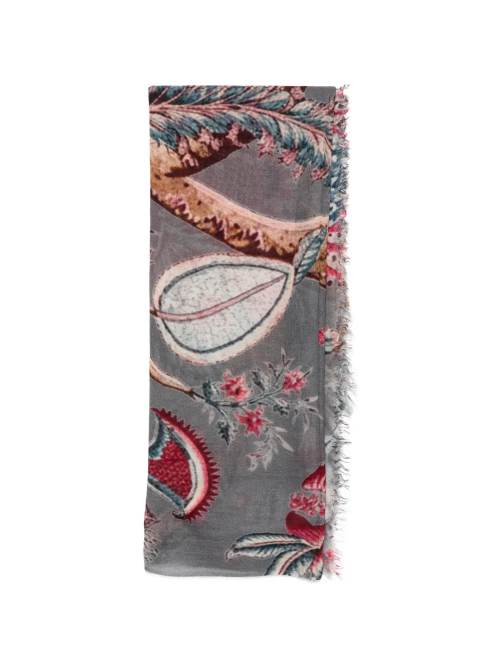 MOULETA Sciarpa a fiori con frange - Grigio
