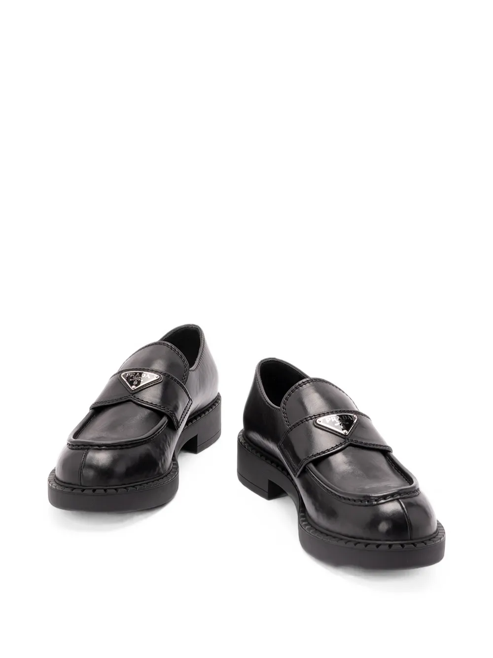 Prada Triangle logo leather loafers Zwart