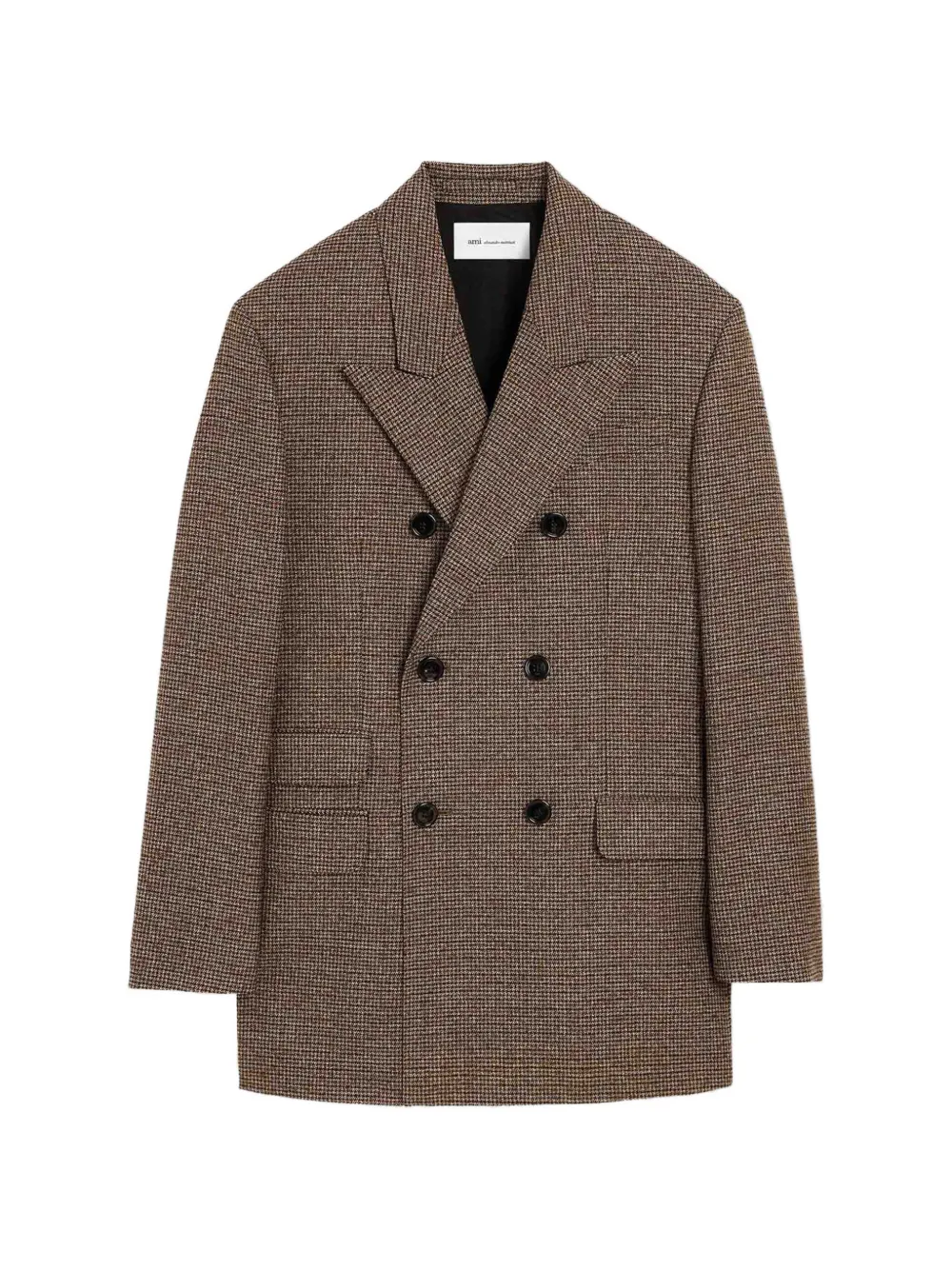 Ami Alexandre Mattiussi Brown Double Breasted Houndstooth Wool Blazer