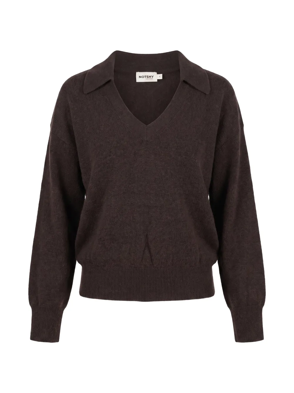 Not Shy Palmer Cashmere Polo-collar Sweater In 브라운