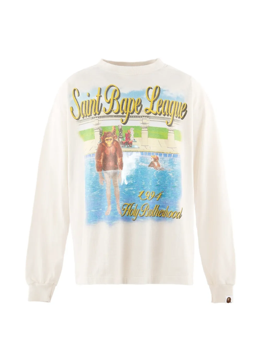 SAINT MXXXXXX x BAPE graphic-print long-sleeve T-shirt - Toni neutri