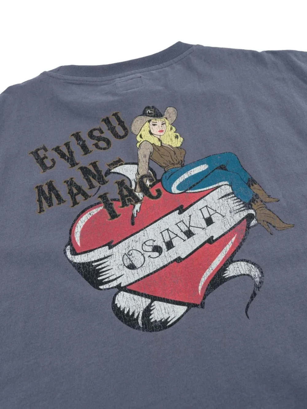 EVISU Heart Cowgirl T-shirt met grafische print Blauw