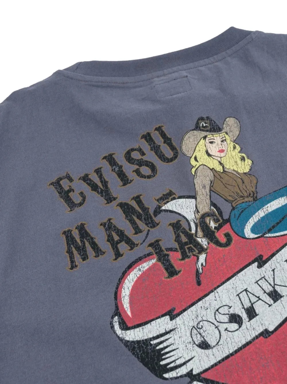 EVISU Heart Cowgirl T-shirt met grafische print Blauw
