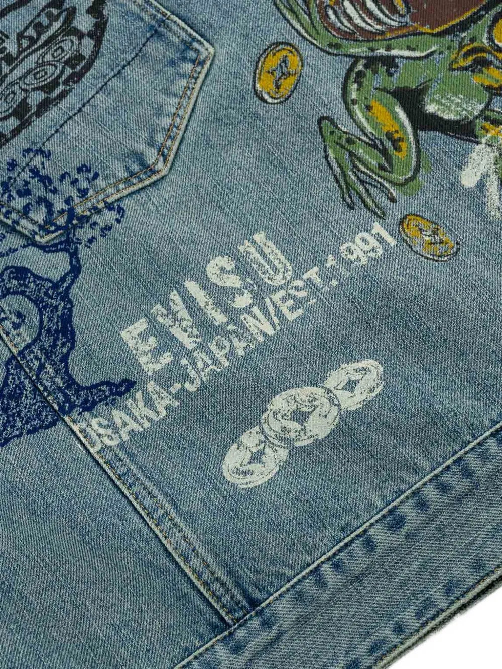 EVISU Fortune Theme handgeverfd denim jack Blauw