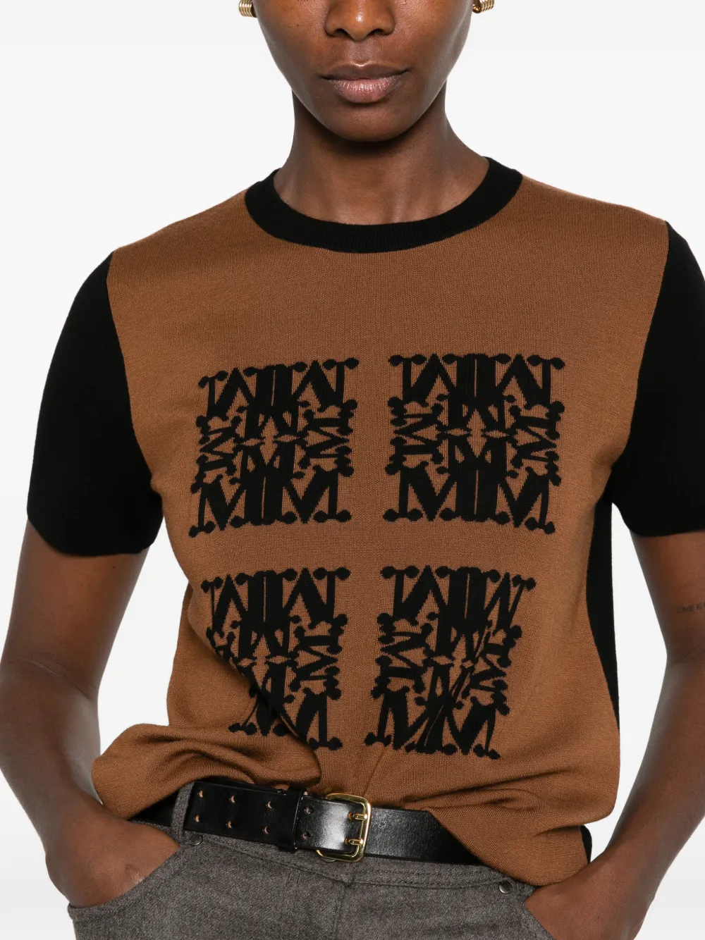 Max Mara logo-embroidered two-tone T-shirt Bruin