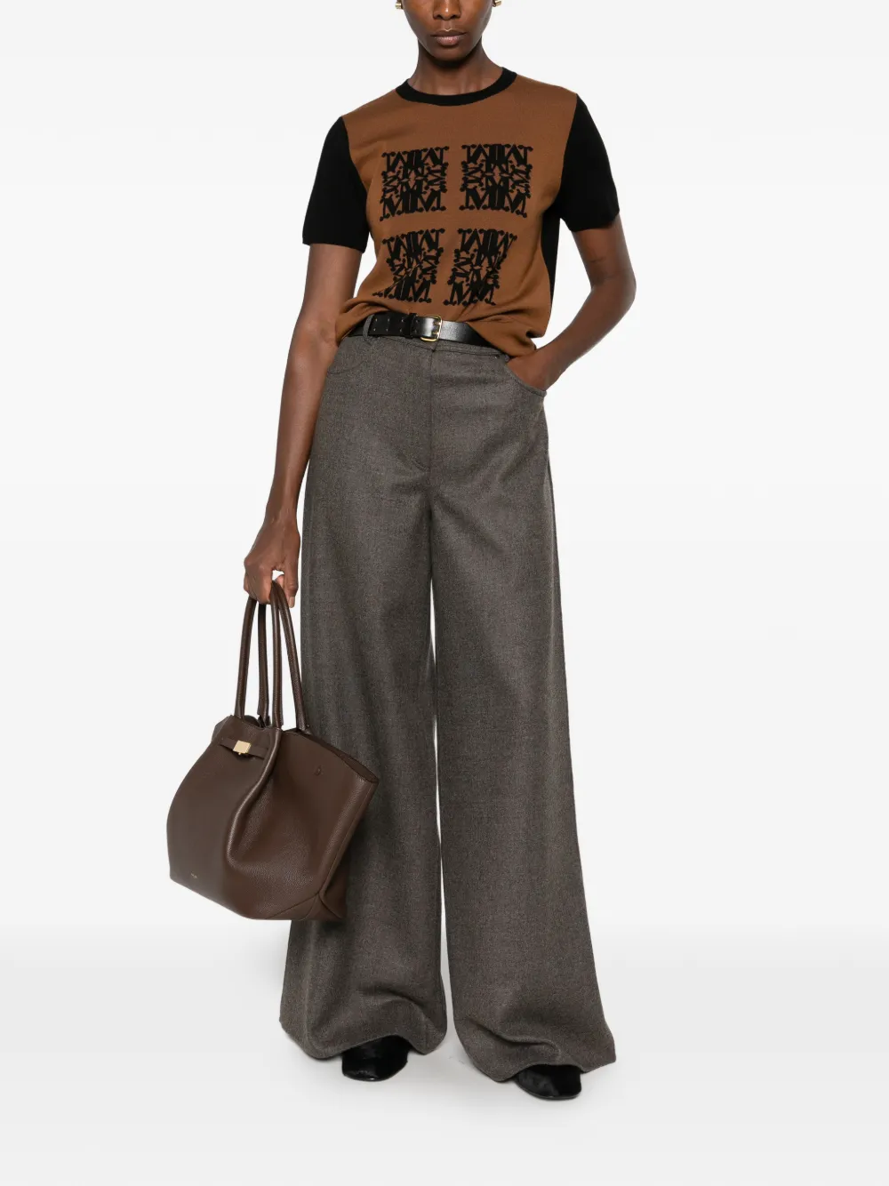 Max Mara logo-embroidered two-tone T-shirt Bruin