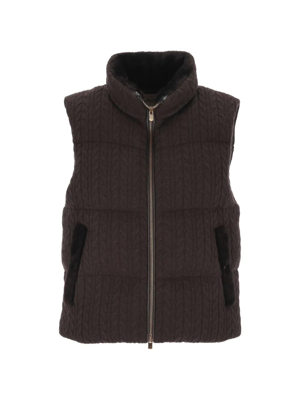 Agnona Cable-knit Padded Jacket In Brown