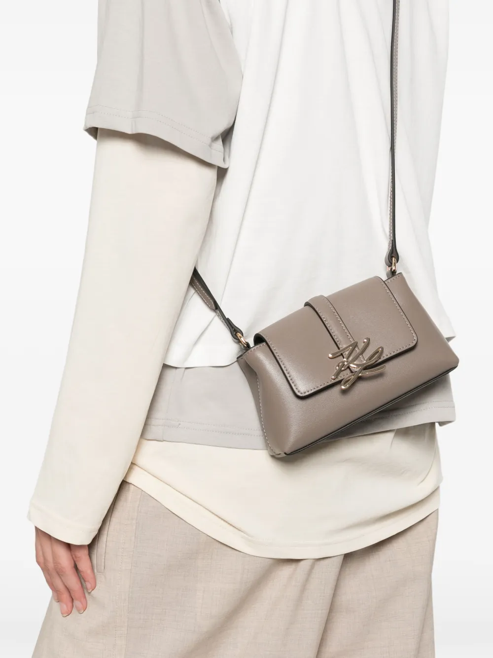 Karl Lagerfeld K Autograph leren mini-tas Grijs
