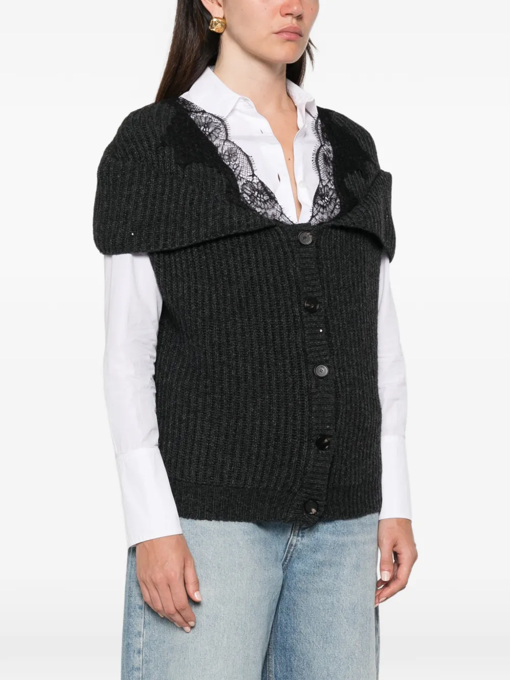Liviana Conti Vest met kanten afwerking Grijs