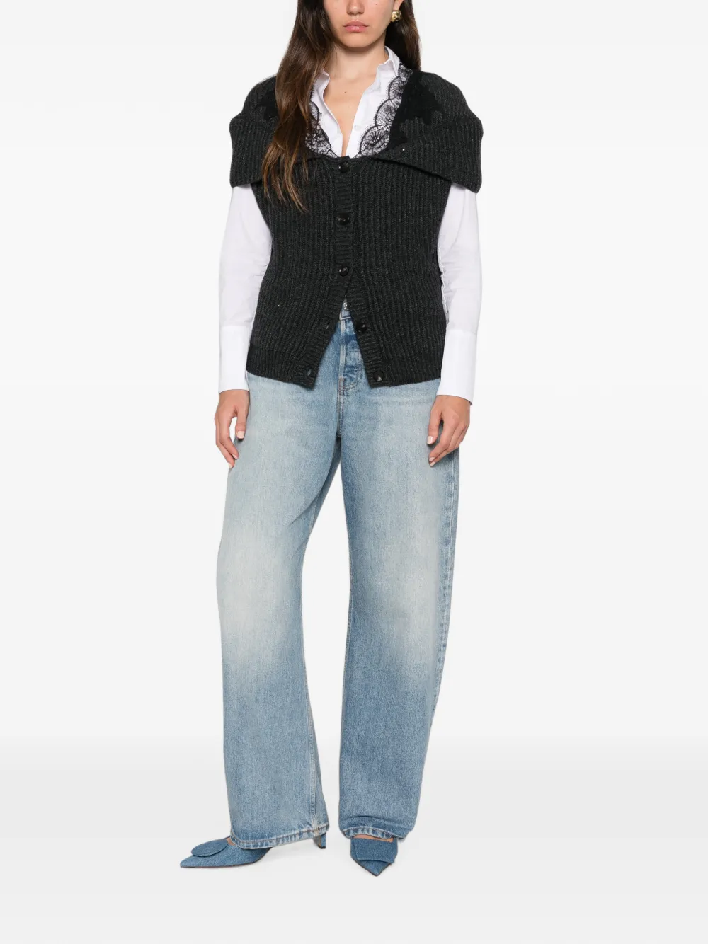 Liviana Conti Vest met kanten afwerking Grijs