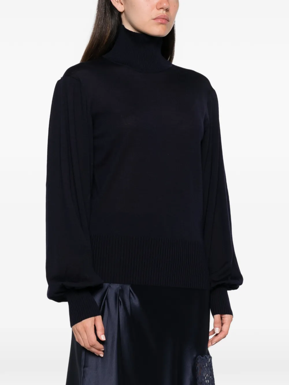 Liviana Conti Trui met pofmouwen en hoge hals Blauw
