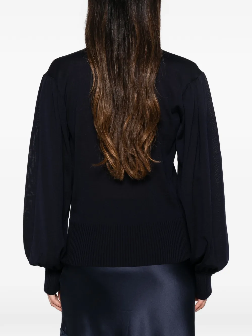 Liviana Conti Trui met pofmouwen en hoge hals Blauw
