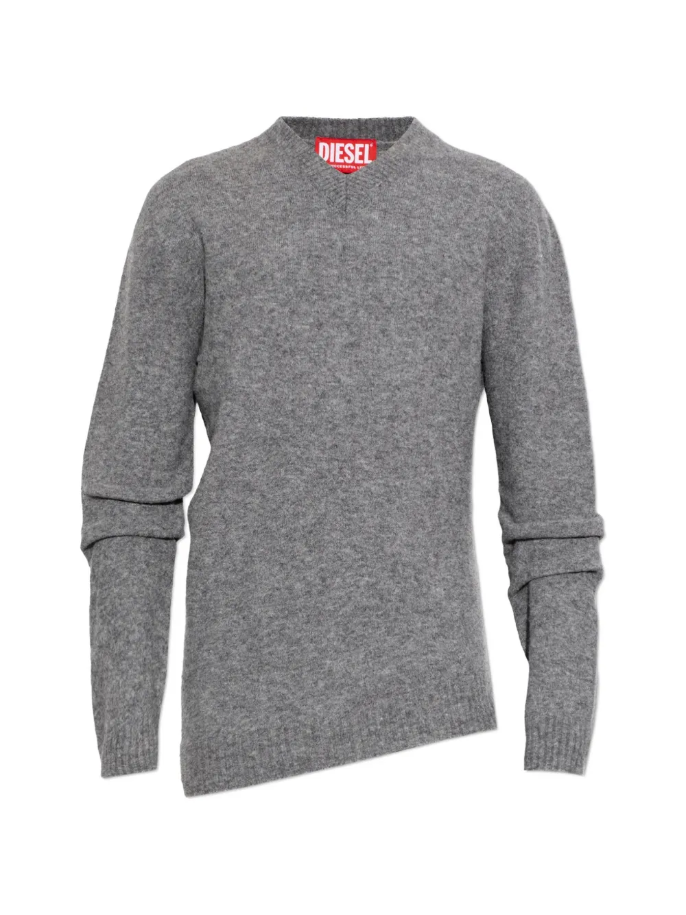Diesel V-neck Jumper In Wrinkled Boiled Knit In 그레이