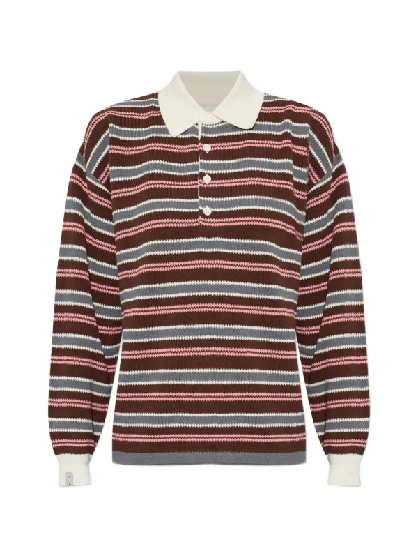 The Upside Wonder Striped Long-sleeve Polo Shirt in Brown