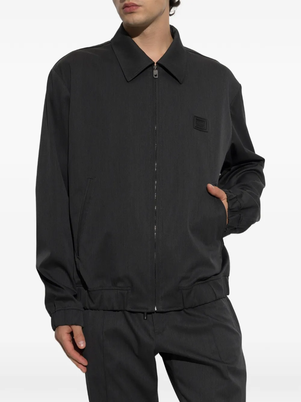 Dolce & Gabbana logo-patch zip-up jacket Grijs
