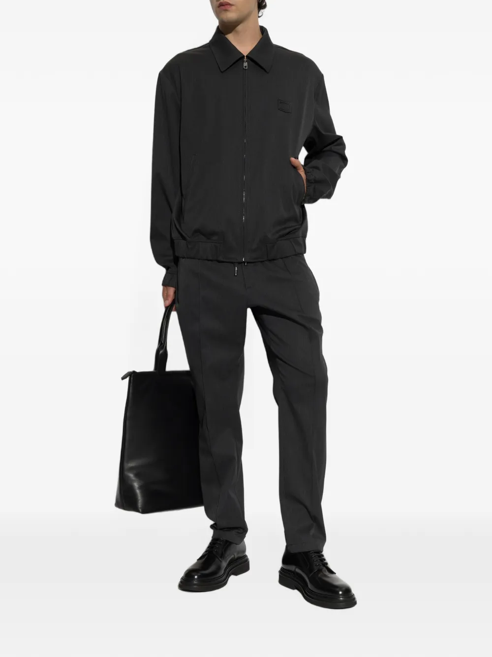 Dolce & Gabbana logo-patch zip-up jacket Grijs