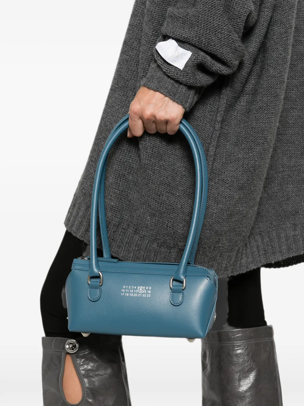 MM6 Maison Margiela Bauletto leren mini-schoudertas met logo-print Blauw