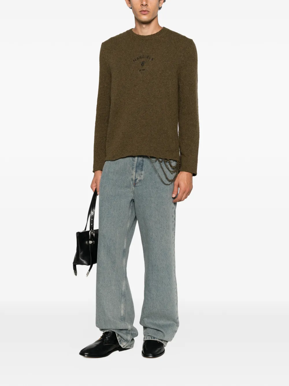 MM6 Maison Margiela logo-print distressed sweater Groen