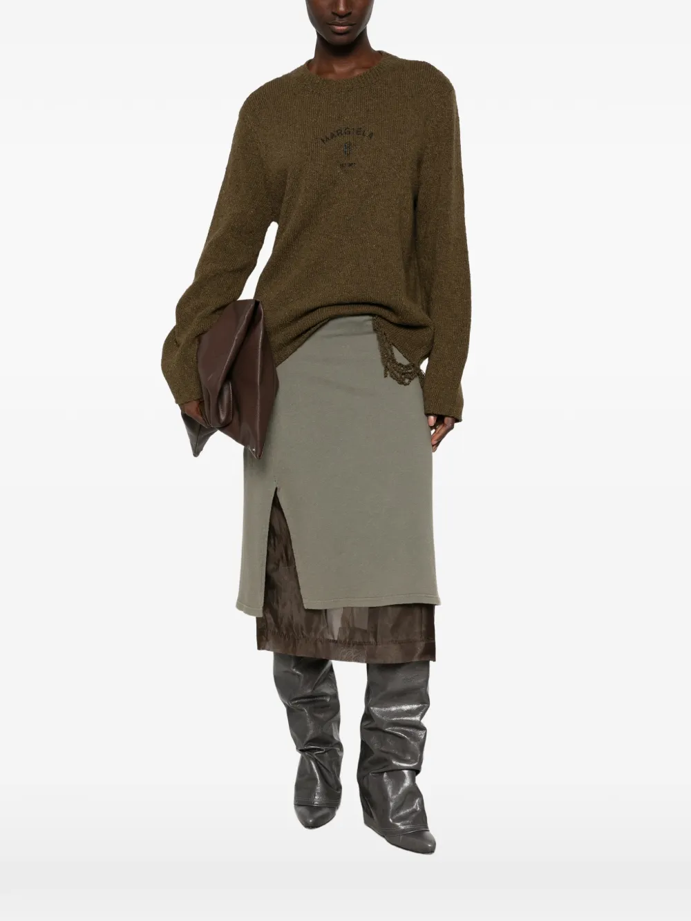 MM6 Maison Margiela logo-print distressed sweater Groen