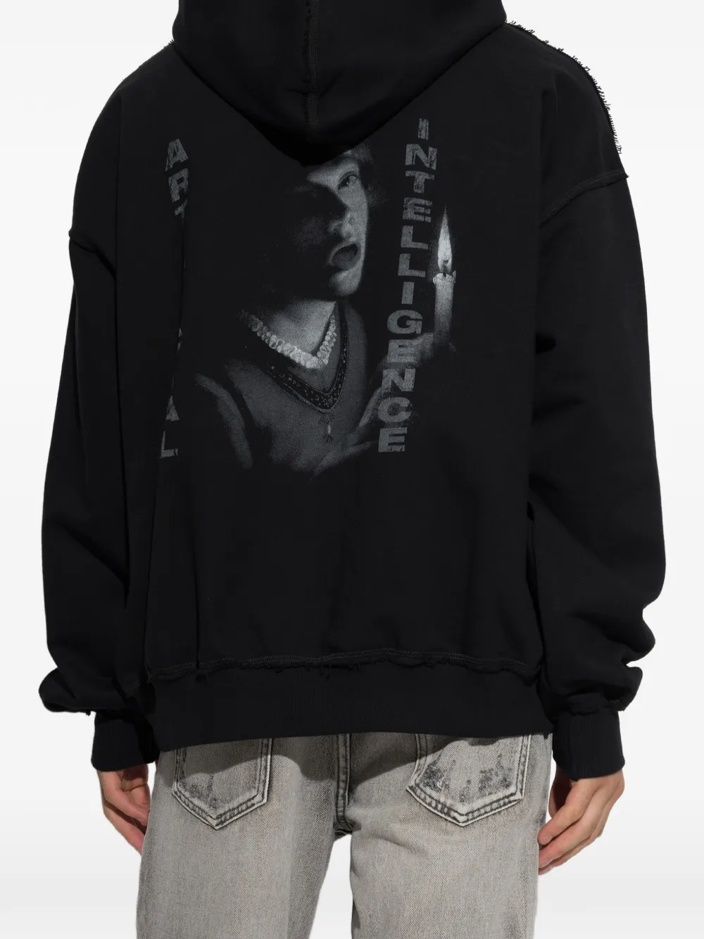 MISBHV Hoodie met gerafelde afwerking en grafische print Zwart