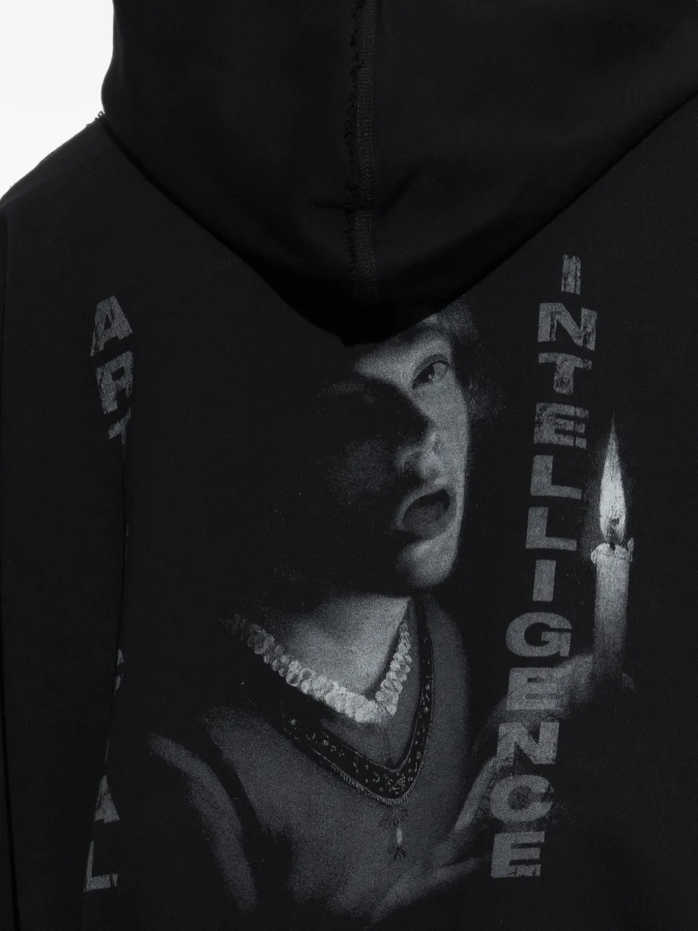 MISBHV Hoodie met gerafelde afwerking en grafische print Zwart