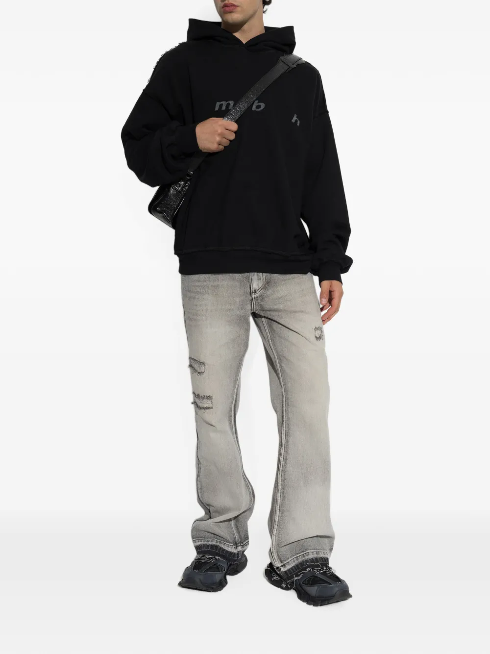 MISBHV Hoodie met gerafelde afwerking en grafische print Zwart