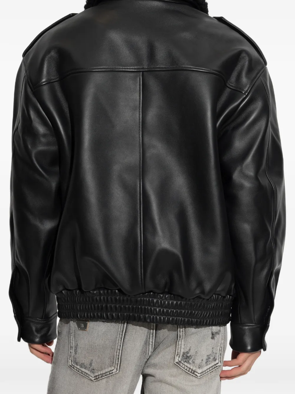 Misbhv Shearling-collar Leather Jacket In Black