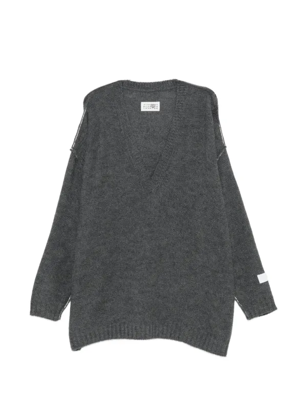 MM6 Maison Margiela Oversized V-neck Sweater in Grey