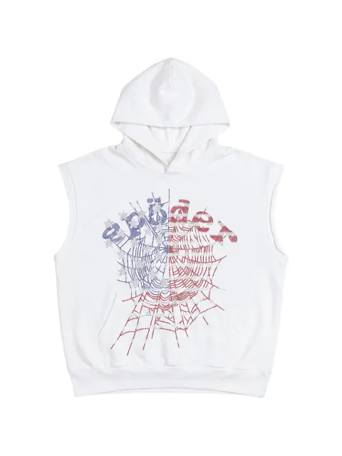 SP5DER rhinestone OG Web sleeveless hoodie