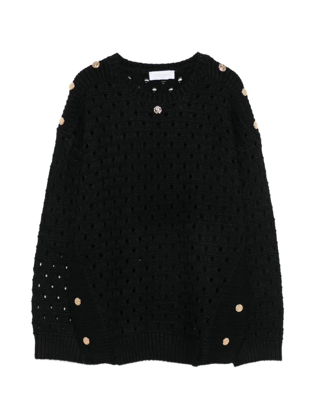 Roberto Cavalli Junior Lochstrick-Pullover mit Knopfdetail - Schwarz