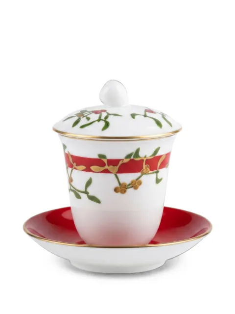 GINORI 1735 mistletoe-print lidded cup and saucer