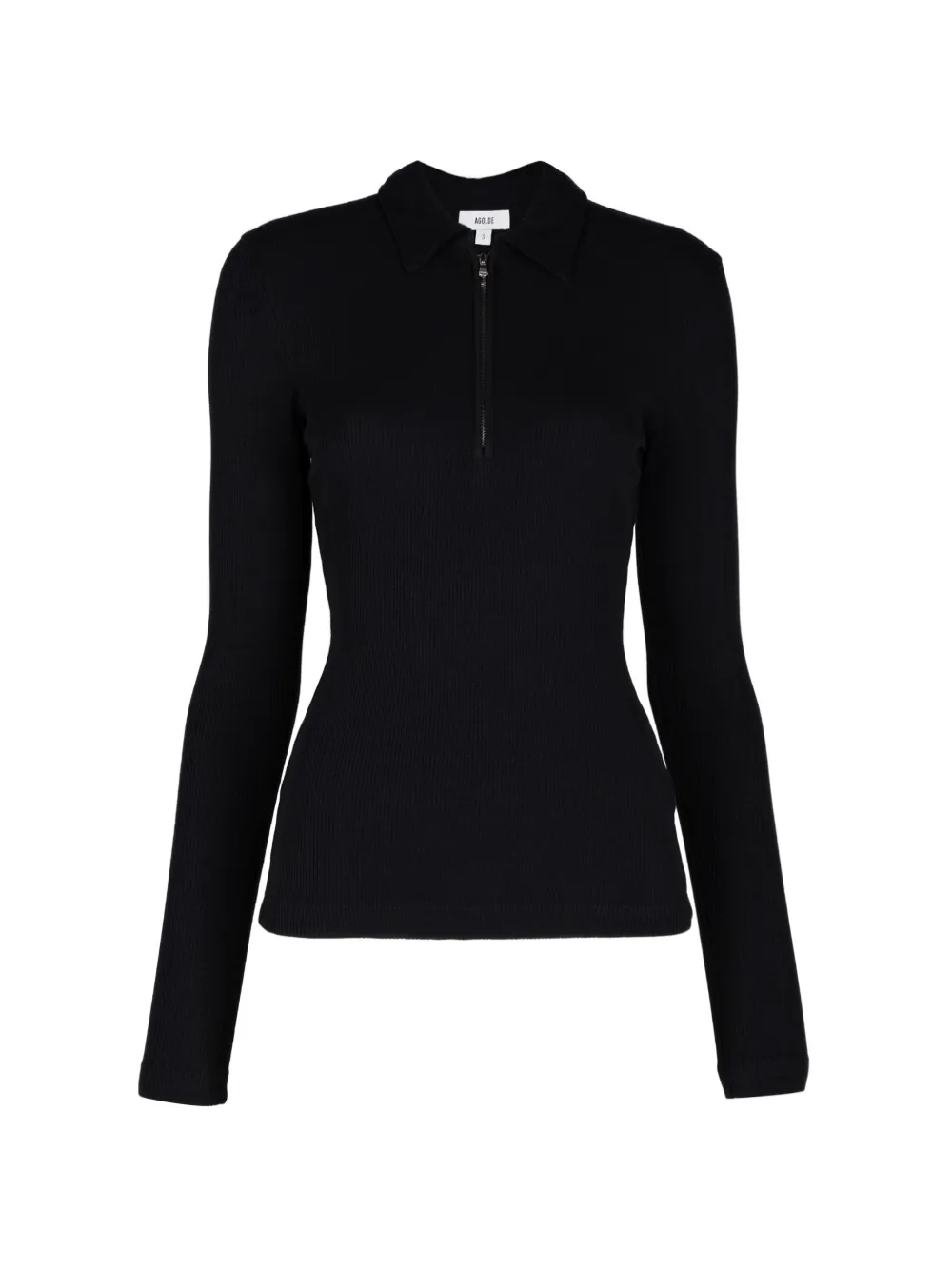 AGOLDE Amica ribbed-knit polo top - Nero