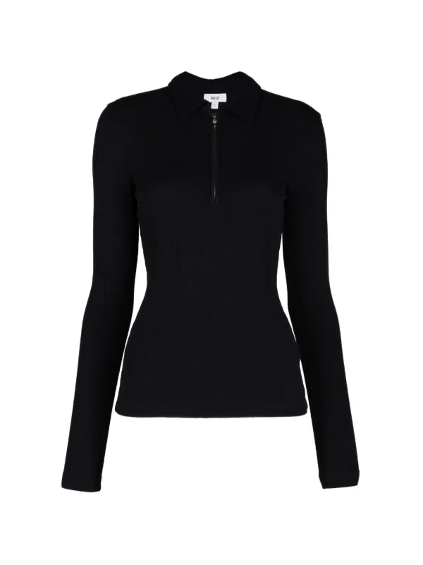 Agolde Amica Ribbed-knit Polo Top in Black