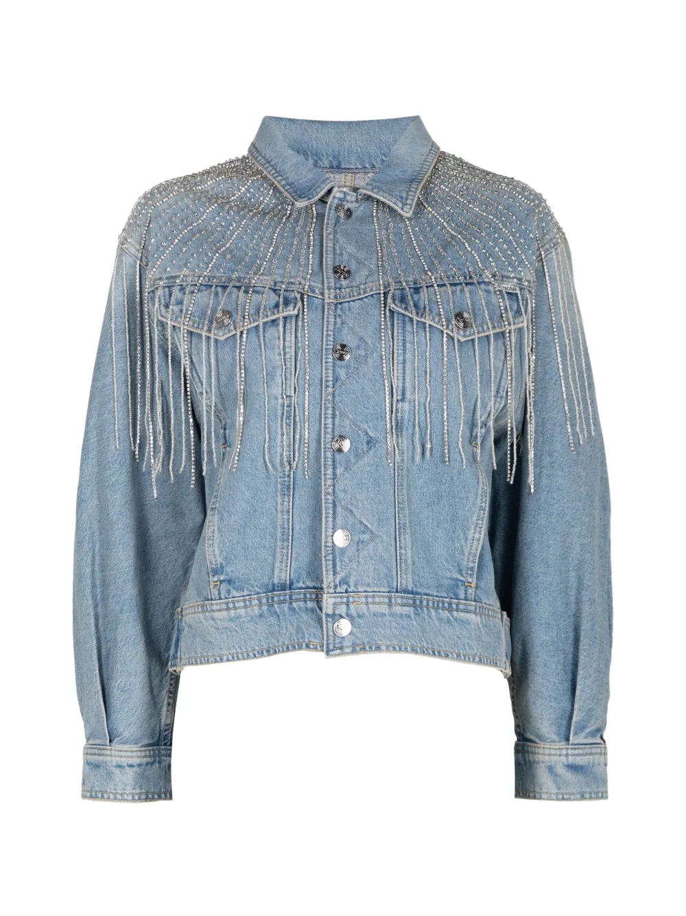 MOTHER Fly Away crystal-fringe denim jacket - Blu