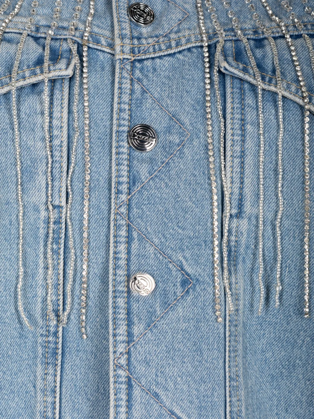 MOTHER Fly Away crystal-fringe denim jacket Blauw