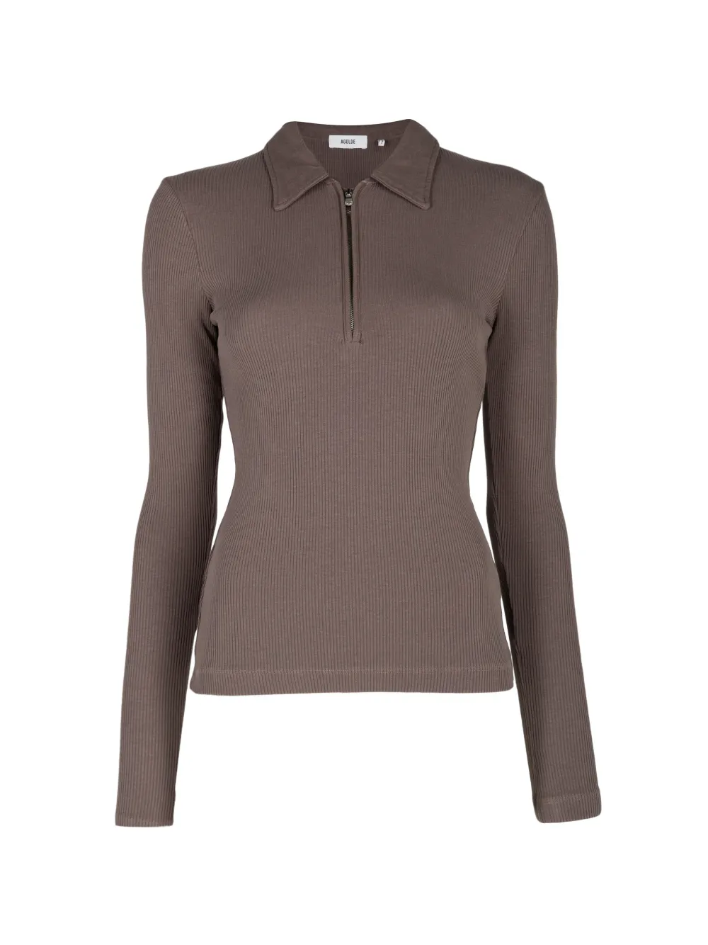 AGOLDE Amica ribbed-knit polo top